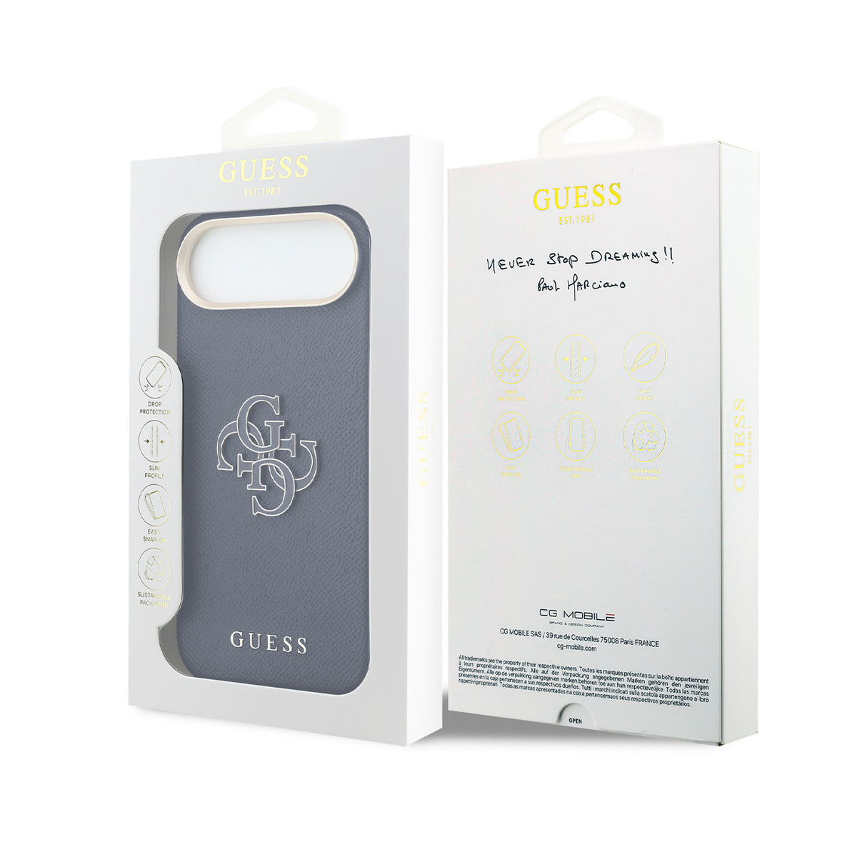 GUESS Funda Efecto Piel Logo Clásico para iPhone Air con Protección Anticaídas, Azul