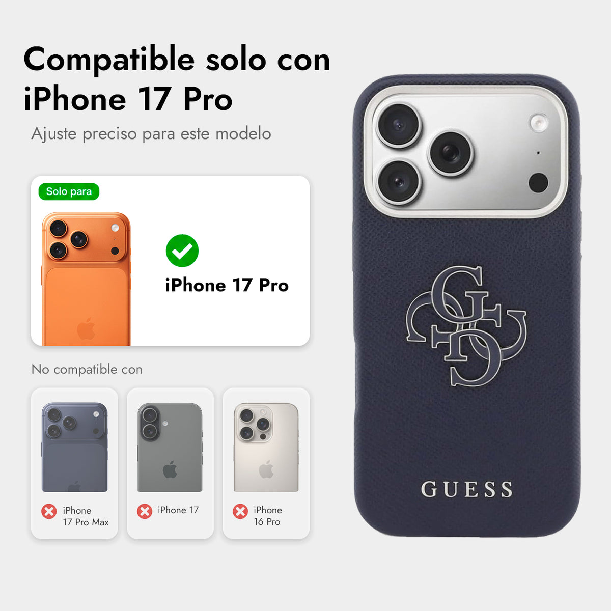 Guess iPhone 17 Pro Case – Blue Leather Effect Cover with Guess Logo, Drop Protection and Precise Fit