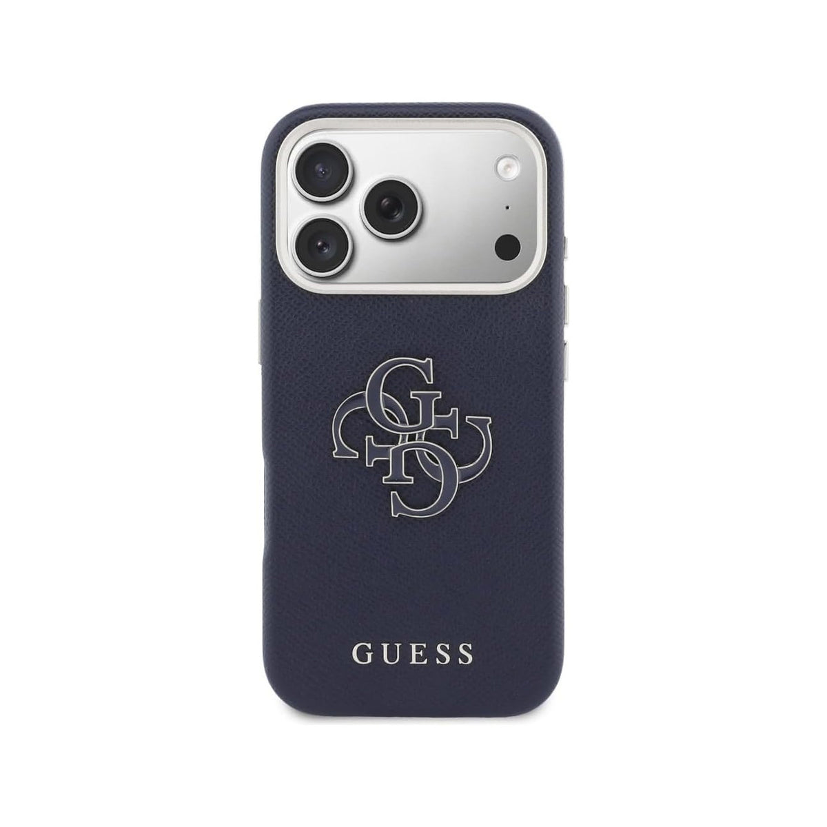 Guess Funda para iPhone 17 Pro – Carcasa con Efecto Piel Azul con Logo Guess, Protección Anticaídas y Ajuste Preciso