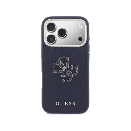 Guess Funda para iPhone 17 Pro Max – Carcasa Efecto Piel Azul con Logo Guess, Protección Anticaídas y Ajuste Preciso