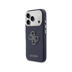 Guess Funda Efecto Piel Logo Clásico para iPhone 17 Pro Max con Protección Anticaídas, Azul