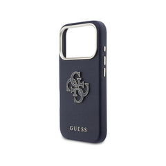 Guess Funda para iPhone 17 Pro – Carcasa con Efecto Piel Azul con Logo Guess, Protección Anticaídas y Ajuste Preciso