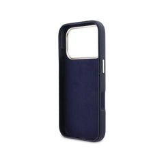Guess Funda para iPhone 17 Pro – Carcasa con Efecto Piel Azul con Logo Guess, Protección Anticaídas y Ajuste Preciso