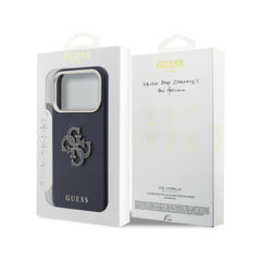 Guess Funda para iPhone 17 Pro – Carcasa con Efecto Piel Azul con Logo Guess, Protección Anticaídas y Ajuste Preciso