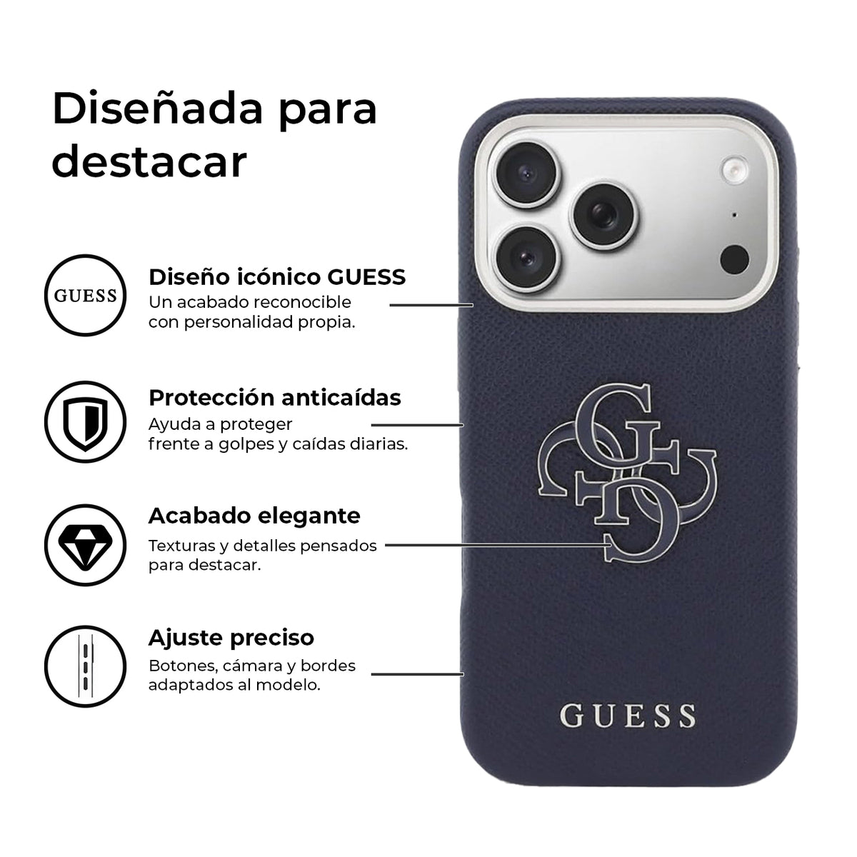 Guess iPhone 17 Pro Case – Blue Leather Effect Cover with Guess Logo, Drop Protection and Precise Fit