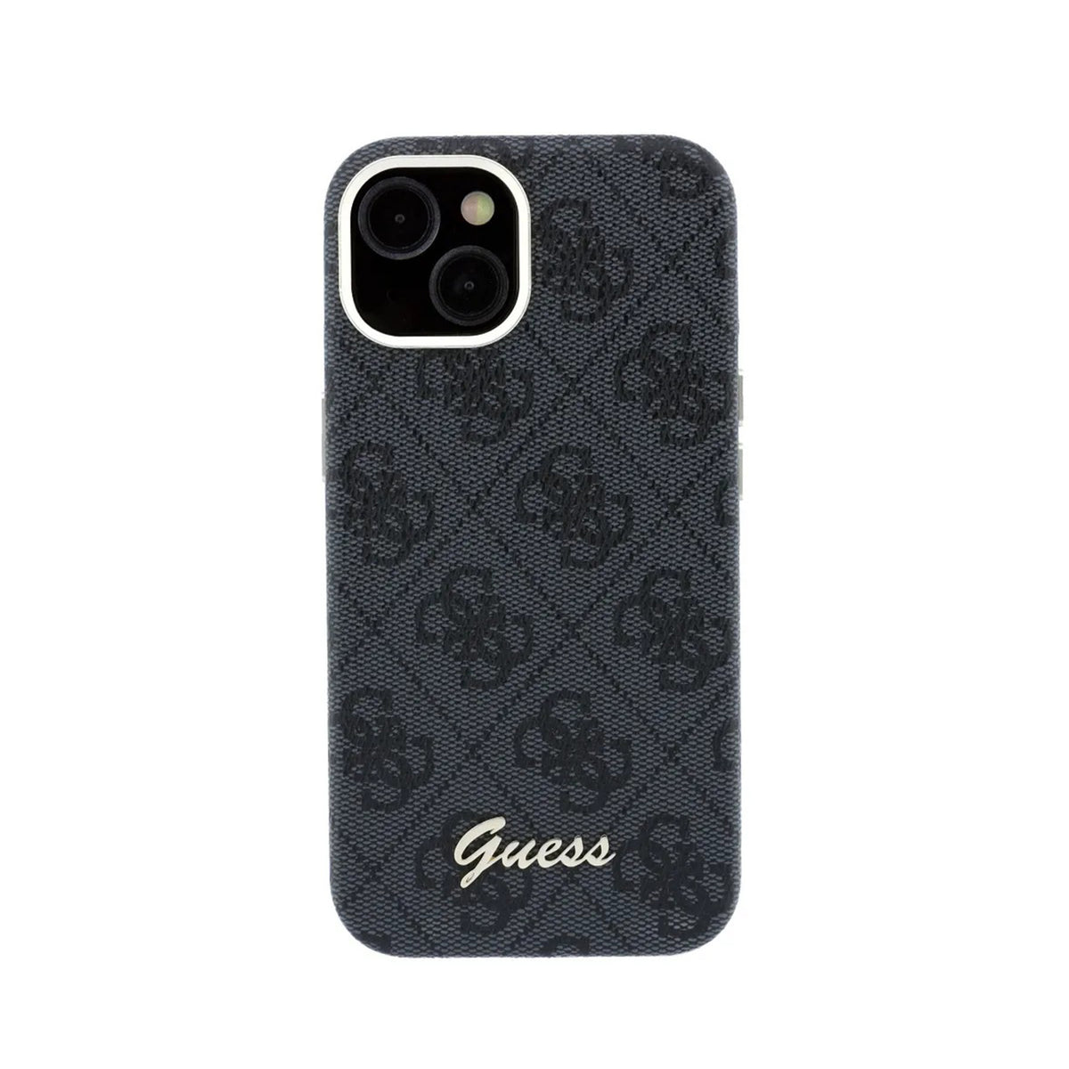 GUESS Funda de Polipiel Logo en Relieve para iPhone 14 Compatible con MagSafe y Protección Anticaídas, Negra