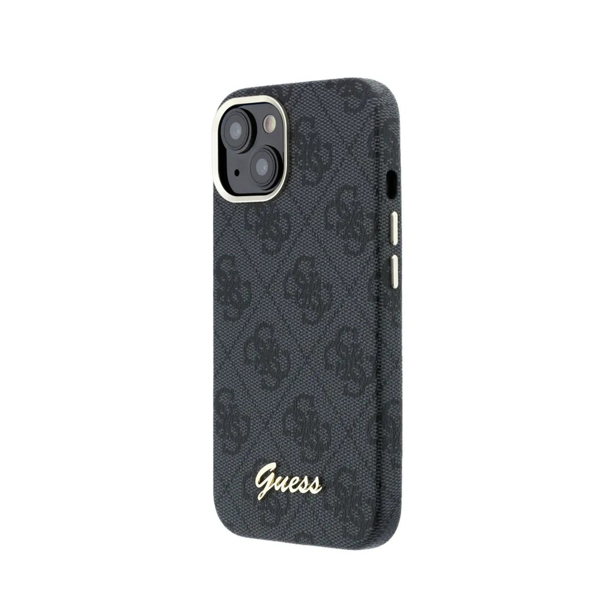 GUESS Funda de Polipiel Logo en Relieve para iPhone 14 Compatible con MagSafe y Protección Anticaídas, Negra