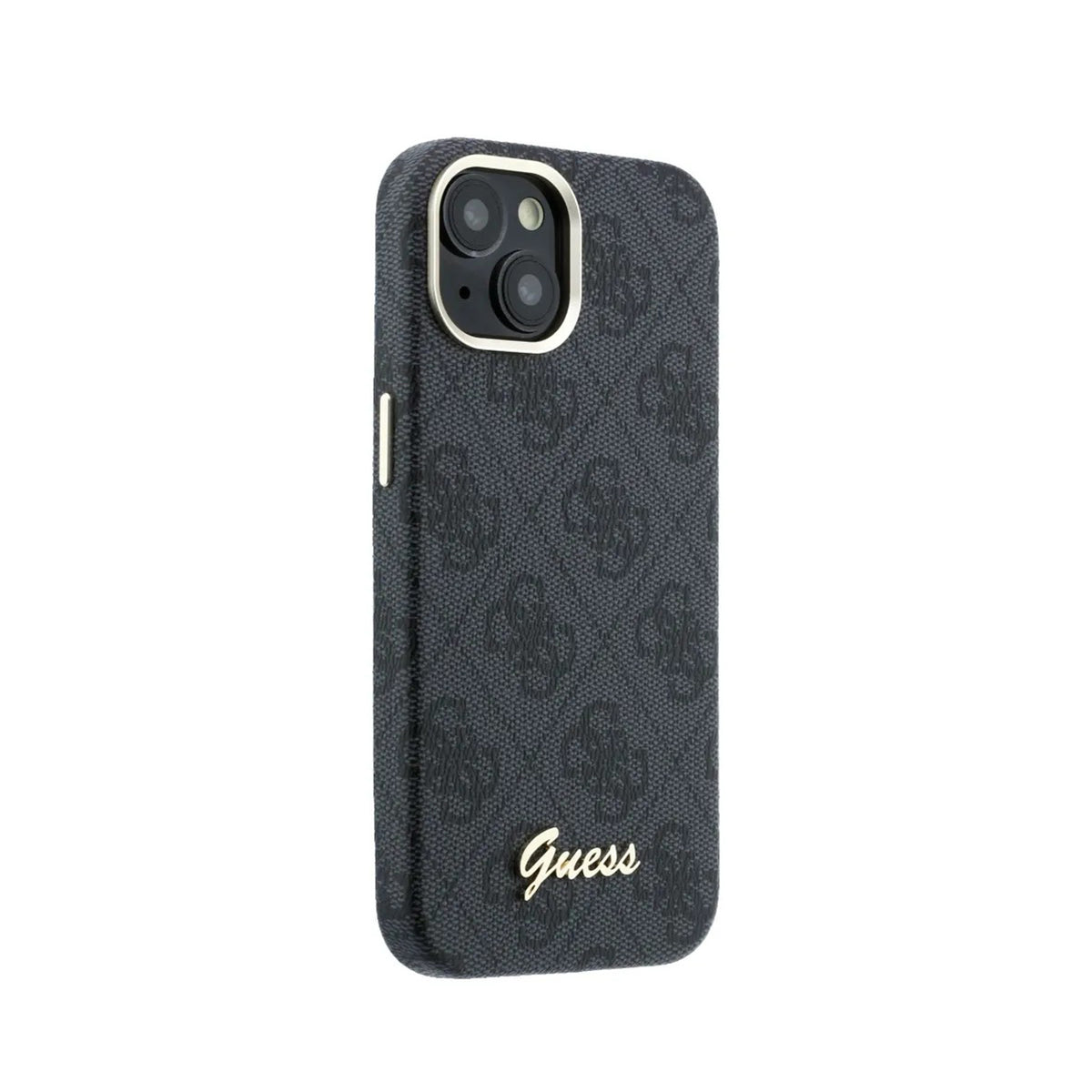GUESS Funda de Polipiel Logo en Relieve para iPhone 14 Compatible con MagSafe y Protección Anticaídas, Negra