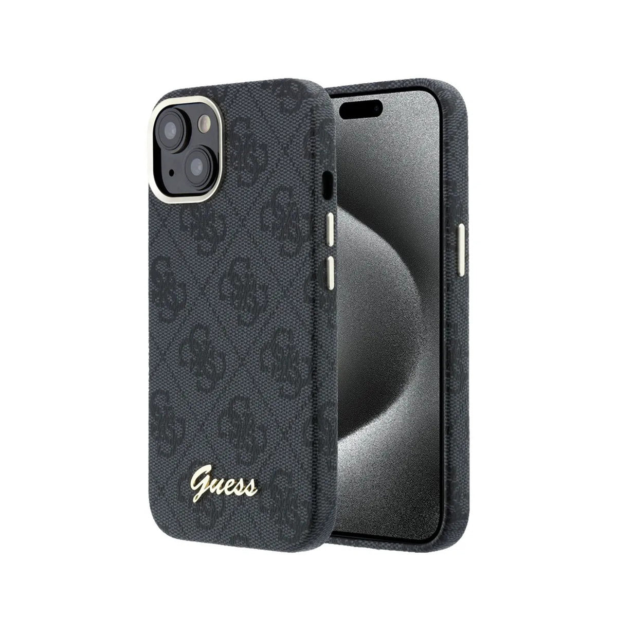 GUESS Funda de Polipiel Logo en Relieve para iPhone 14 Compatible con MagSafe y Protección Anticaídas, Negra