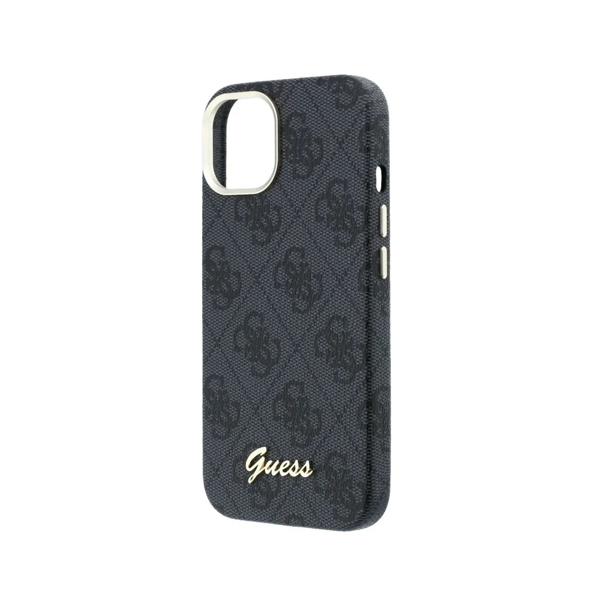 GUESS Funda de Polipiel Logo en Relieve para iPhone 14 Compatible con MagSafe y Protección Anticaídas, Negra