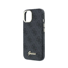 GUESS Funda de Polipiel Logo en Relieve para iPhone 14 Compatible con MagSafe y Protección Anticaídas, Negra