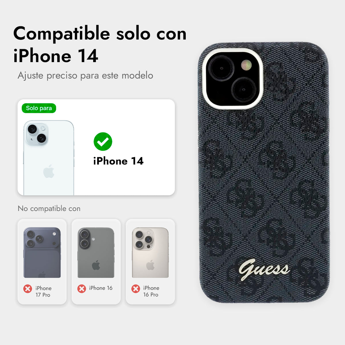 GUESS Funda de Polipiel Logo en Relieve para iPhone 14 Compatible con MagSafe y Protección Anticaídas, Negra