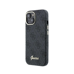 GUESS Funda de Polipiel Logo en Relieve para iPhone 15 Compatible con MagSafe y Protección Anticaídas, Negra