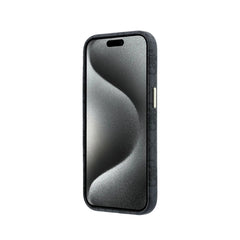 GUESS Funda de Polipiel Logo en Relieve para iPhone 15 Compatible con MagSafe y Protección Anticaídas, Negra