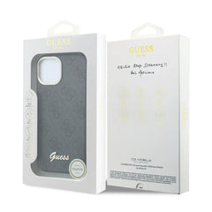GUESS Funda de Polipiel Logo en Relieve para iPhone 15 Compatible con MagSafe y Protección Anticaídas, Negra