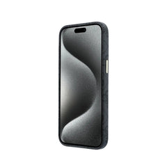 GUESS Funda de Polipiel Logo en Relieve para iPhone 15 Pro Compatible con MagSafe y Protección Anticaídas, Negra