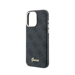 GUESS Funda de Polipiel Logo en Relieve para iPhone 15 Pro Compatible con MagSafe y Protección Anticaídas, Negra
