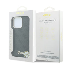 GUESS Funda de Polipiel Logo en Relieve para iPhone 15 Pro Compatible con MagSafe y Protección Anticaídas, Negra