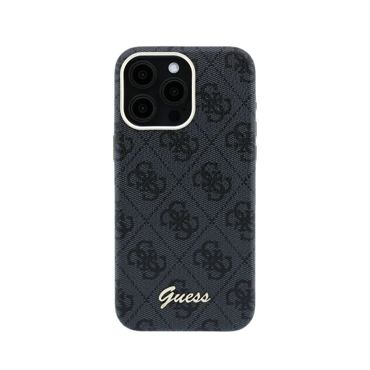 GUESS Funda de Polipiel Logo en Relieve para iPhone 15 Pro Max Compatible con MagSafe y Protección Anticaídas, Negra