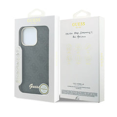GUESS Funda de Polipiel Logo en Relieve para iPhone 15 Pro Max Compatible con MagSafe y Protección Anticaídas, Negra