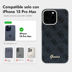 GUESS Funda de Polipiel Logo en Relieve para iPhone 15 Pro Max Compatible con MagSafe y Protección Anticaídas, Negra