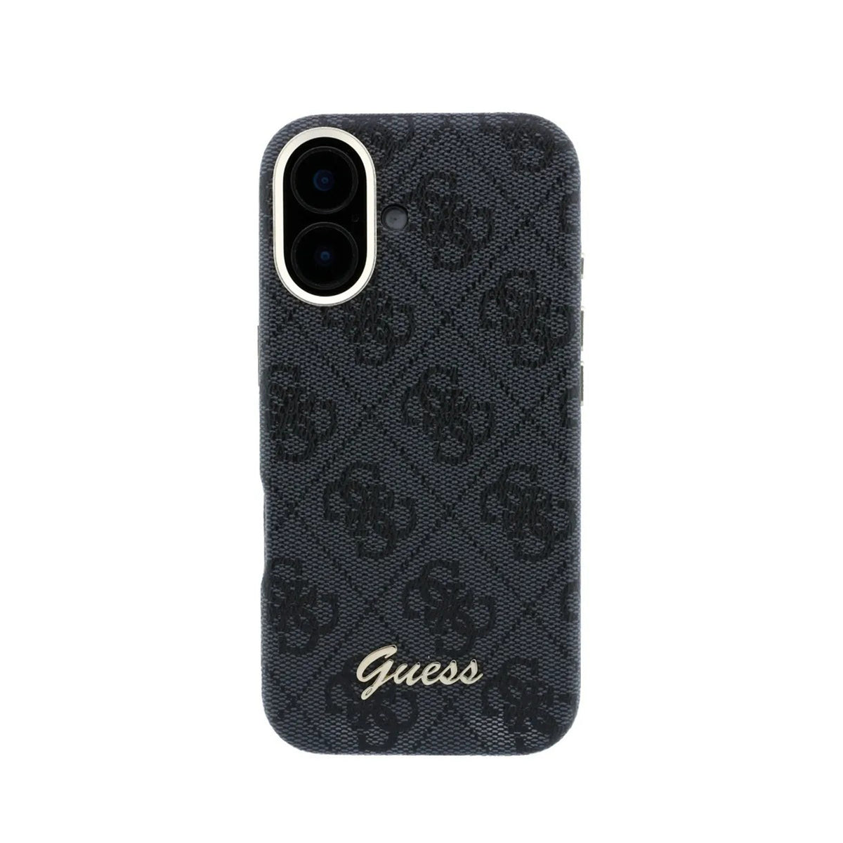 GUESS Funda de Polipiel Logo en Relieve para iPhone 16 Compatible con MagSafe y Protección Anticaídas, Negra