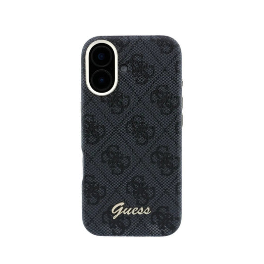 GUESS Funda de Polipiel Logo en Relieve para iPhone 16 Compatible con MagSafe y Protección Anticaídas, Negra