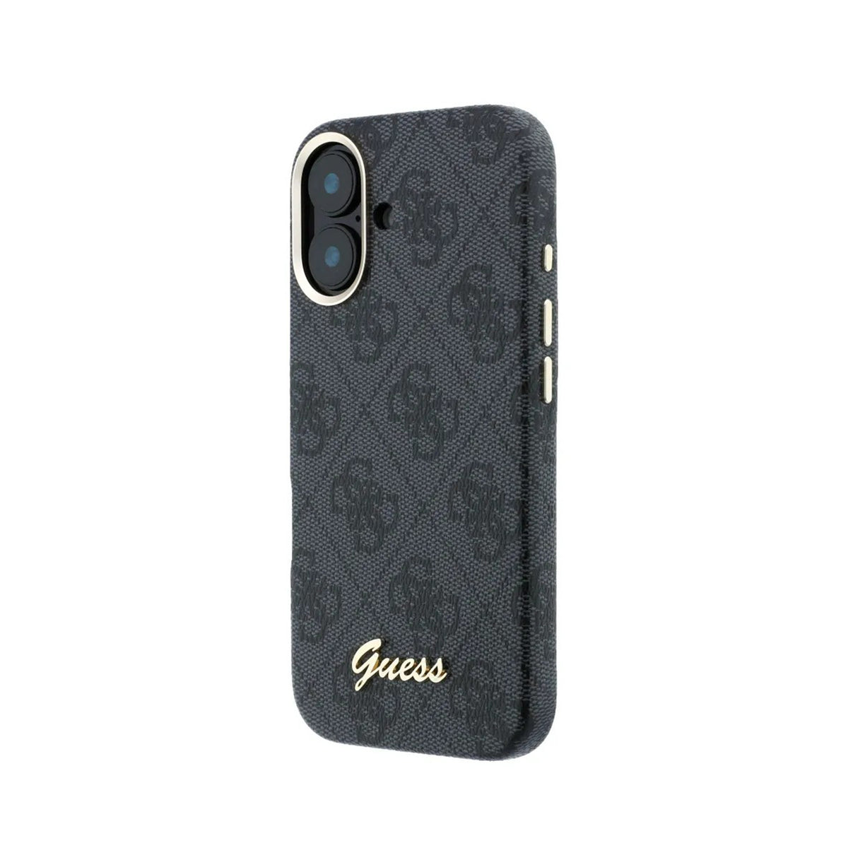 GUESS Funda de Polipiel Logo en Relieve para iPhone 16 Compatible con MagSafe y Protección Anticaídas, Negra