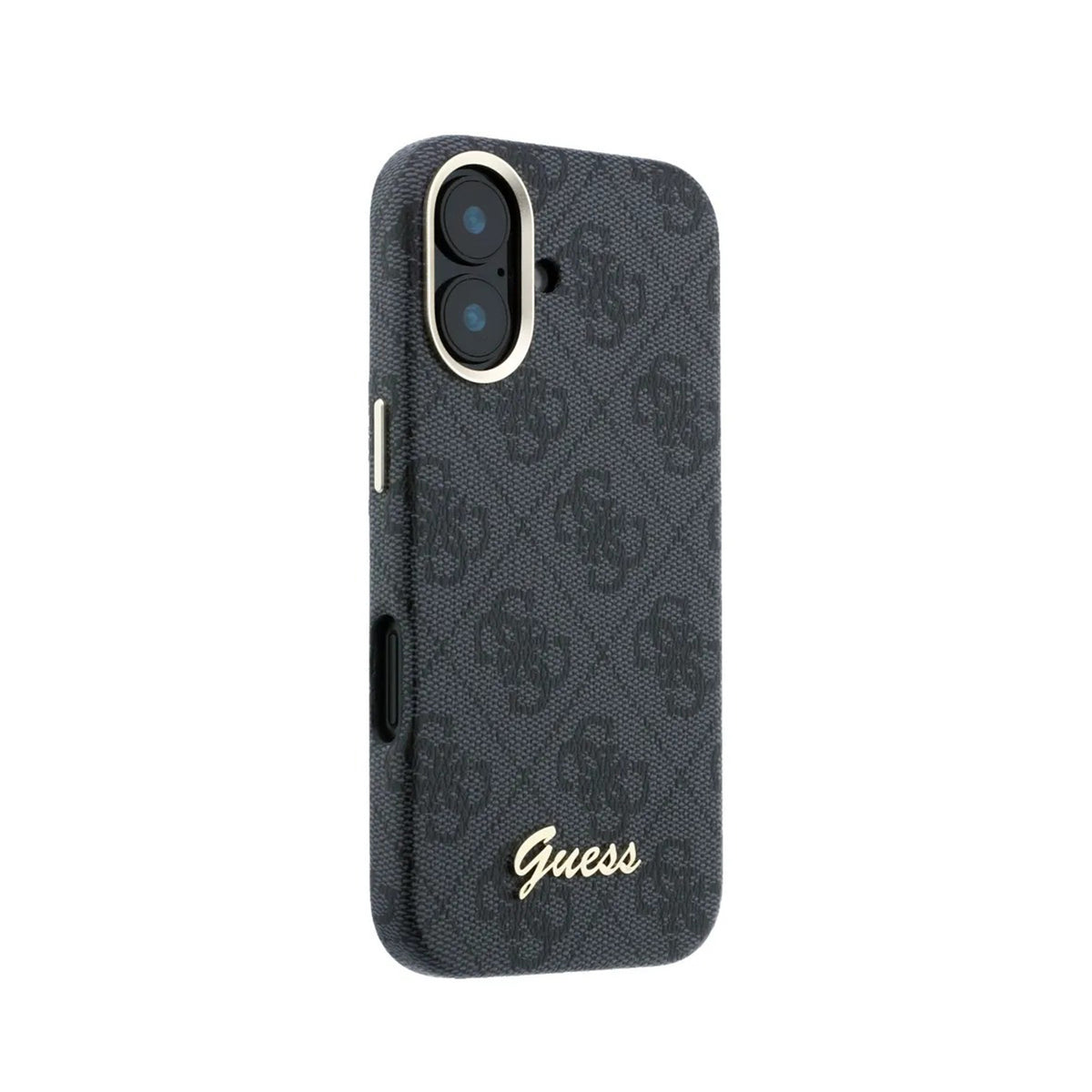 GUESS Funda de Polipiel Logo en Relieve para iPhone 16 Compatible con MagSafe y Protección Anticaídas, Negra