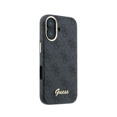 GUESS Funda de Polipiel Logo en Relieve para iPhone 16 Compatible con MagSafe y Protección Anticaídas, Negra