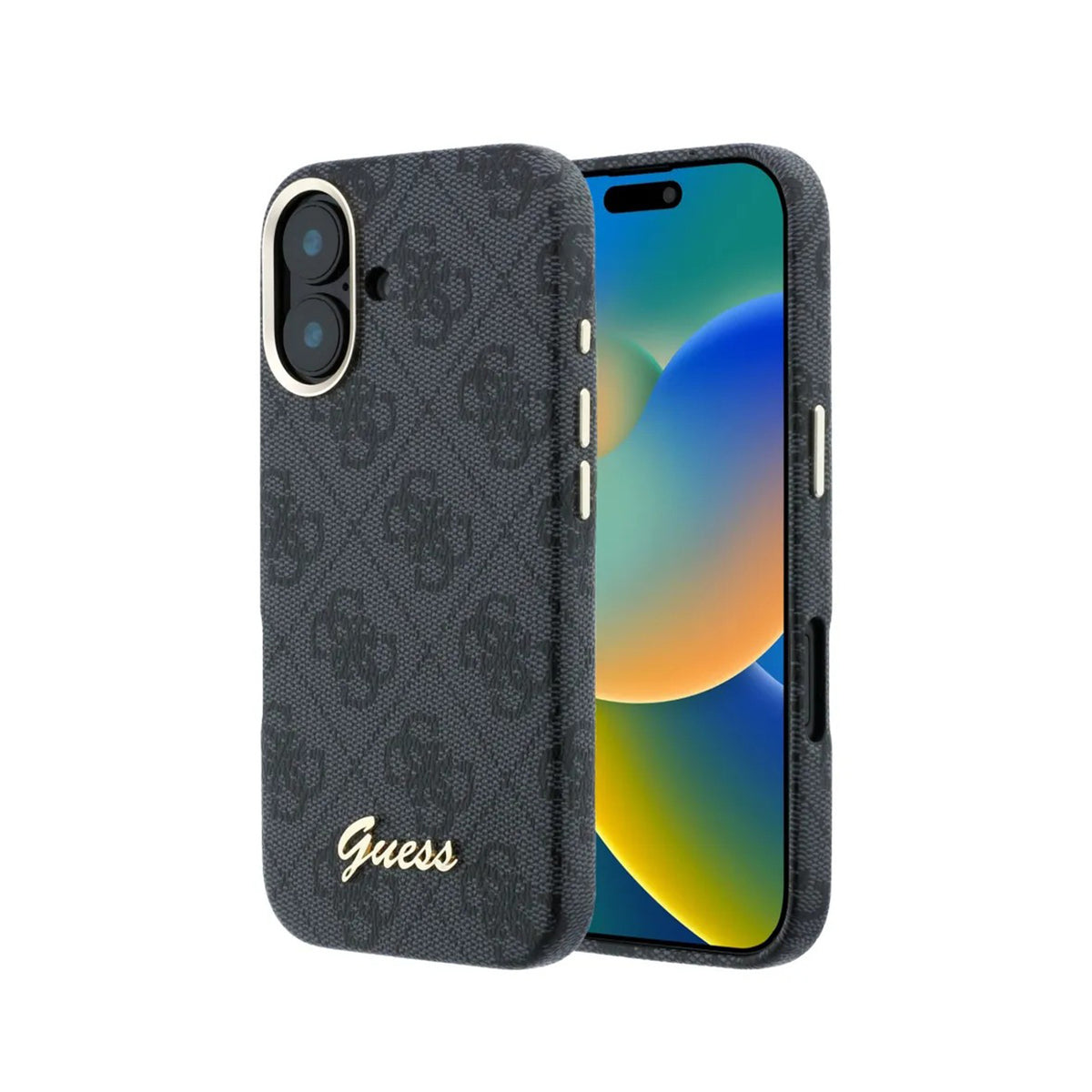 GUESS Funda de Polipiel Logo en Relieve para iPhone 16 Compatible con MagSafe y Protección Anticaídas, Negra