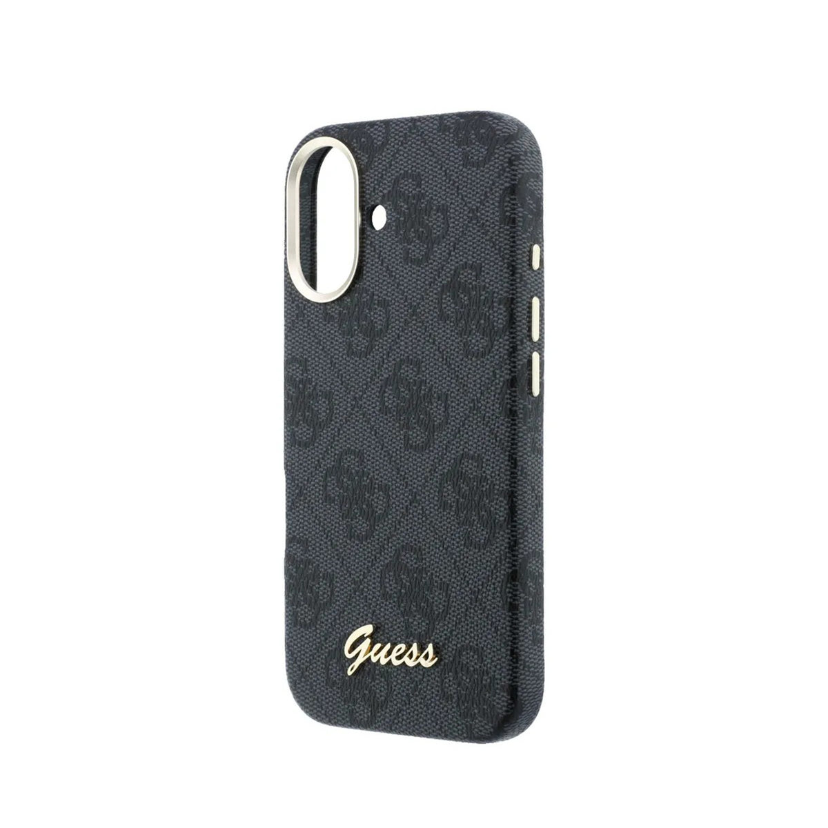 GUESS Funda de Polipiel Logo en Relieve para iPhone 16 Compatible con MagSafe y Protección Anticaídas, Negra