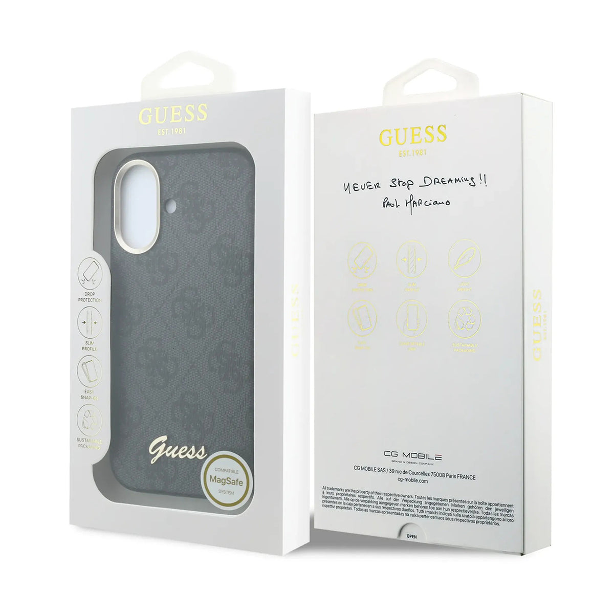 GUESS Funda de Polipiel Logo en Relieve para iPhone 16 Compatible con MagSafe y Protección Anticaídas, Negra