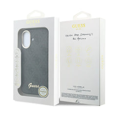 GUESS Funda de Polipiel Logo en Relieve para iPhone 16 Compatible con MagSafe y Protección Anticaídas, Negra