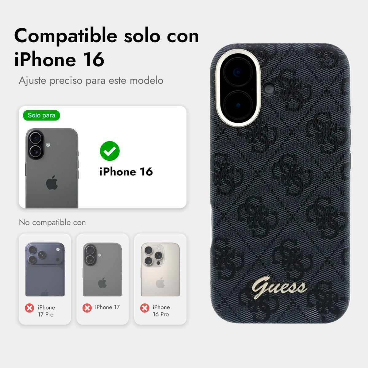 GUESS Funda de Polipiel Logo en Relieve para iPhone 16 Compatible con MagSafe y Protección Anticaídas, Negra