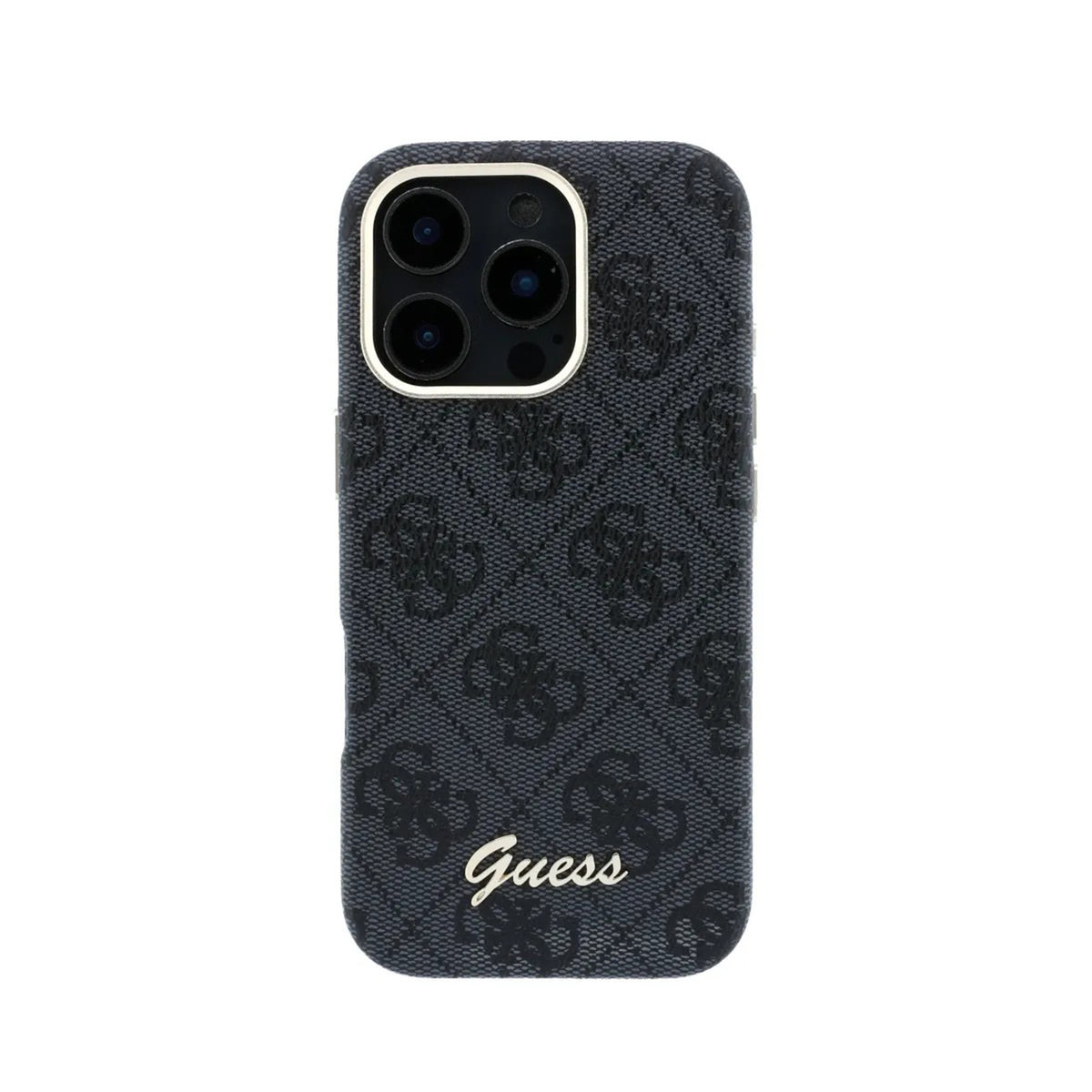 GUESS Funda de Polipiel Logo en Relieve para iPhone 16 Pro Compatible con MagSafe y Protección Anticaídas, Negra