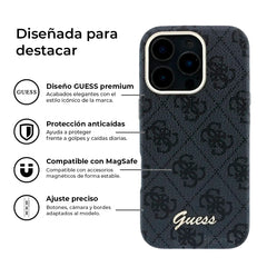 GUESS Funda de Polipiel Logo en Relieve para iPhone 16 Pro Compatible con MagSafe y Protección Anticaídas, Negra