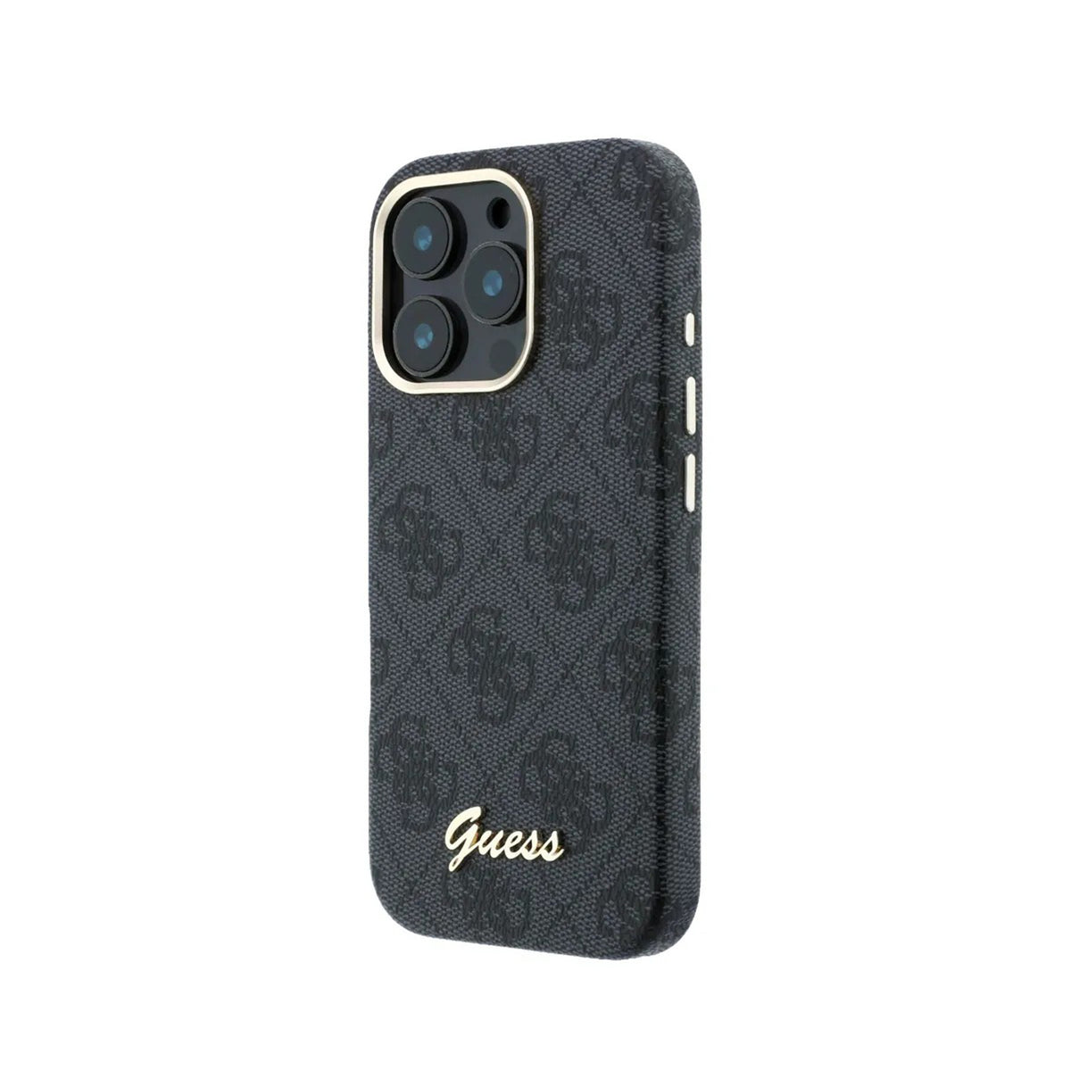 GUESS Funda de Polipiel Logo en Relieve para iPhone 16 Pro Compatible con MagSafe y Protección Anticaídas, Negra