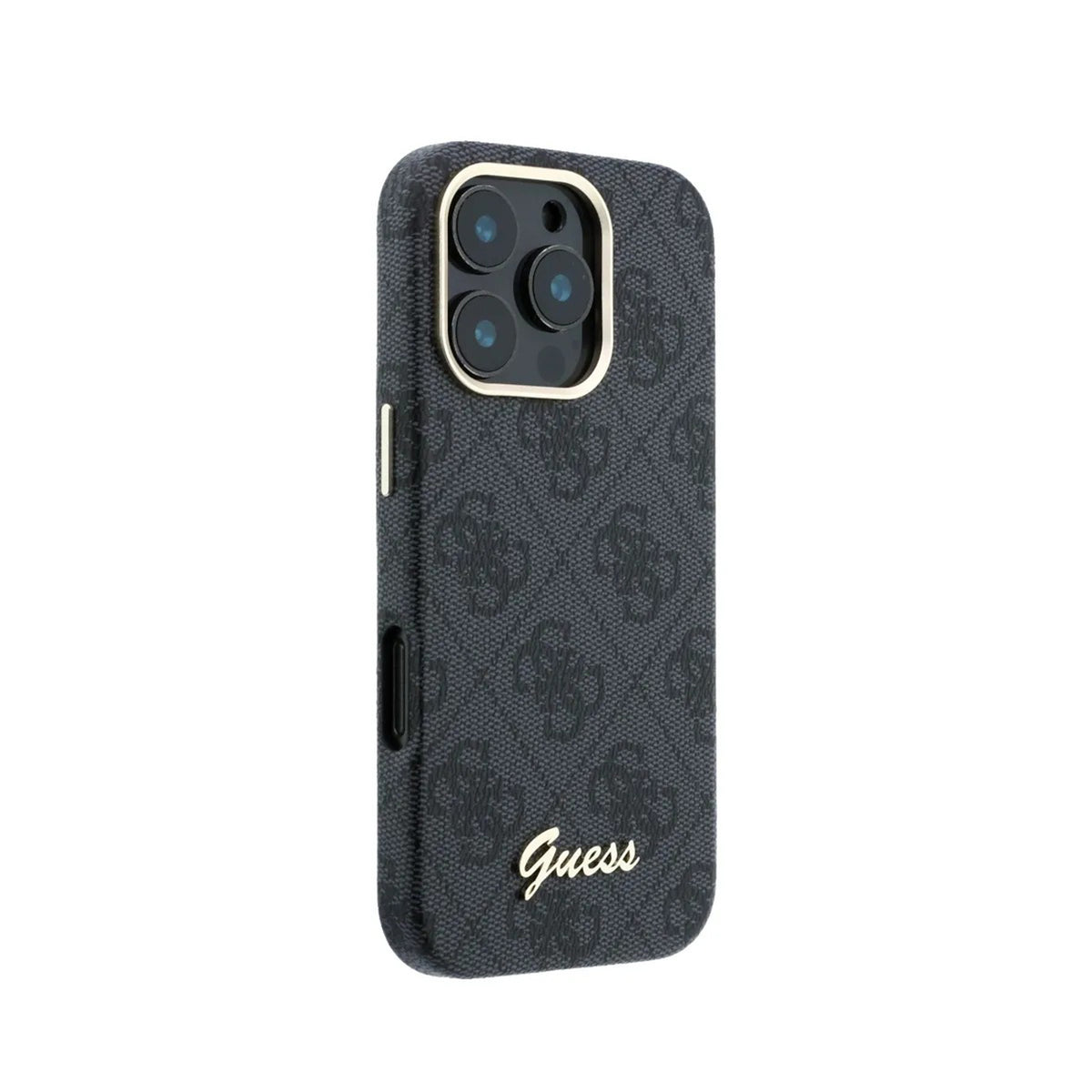 GUESS Funda de Polipiel Logo en Relieve para iPhone 16 Pro Compatible con MagSafe y Protección Anticaídas, Negra
