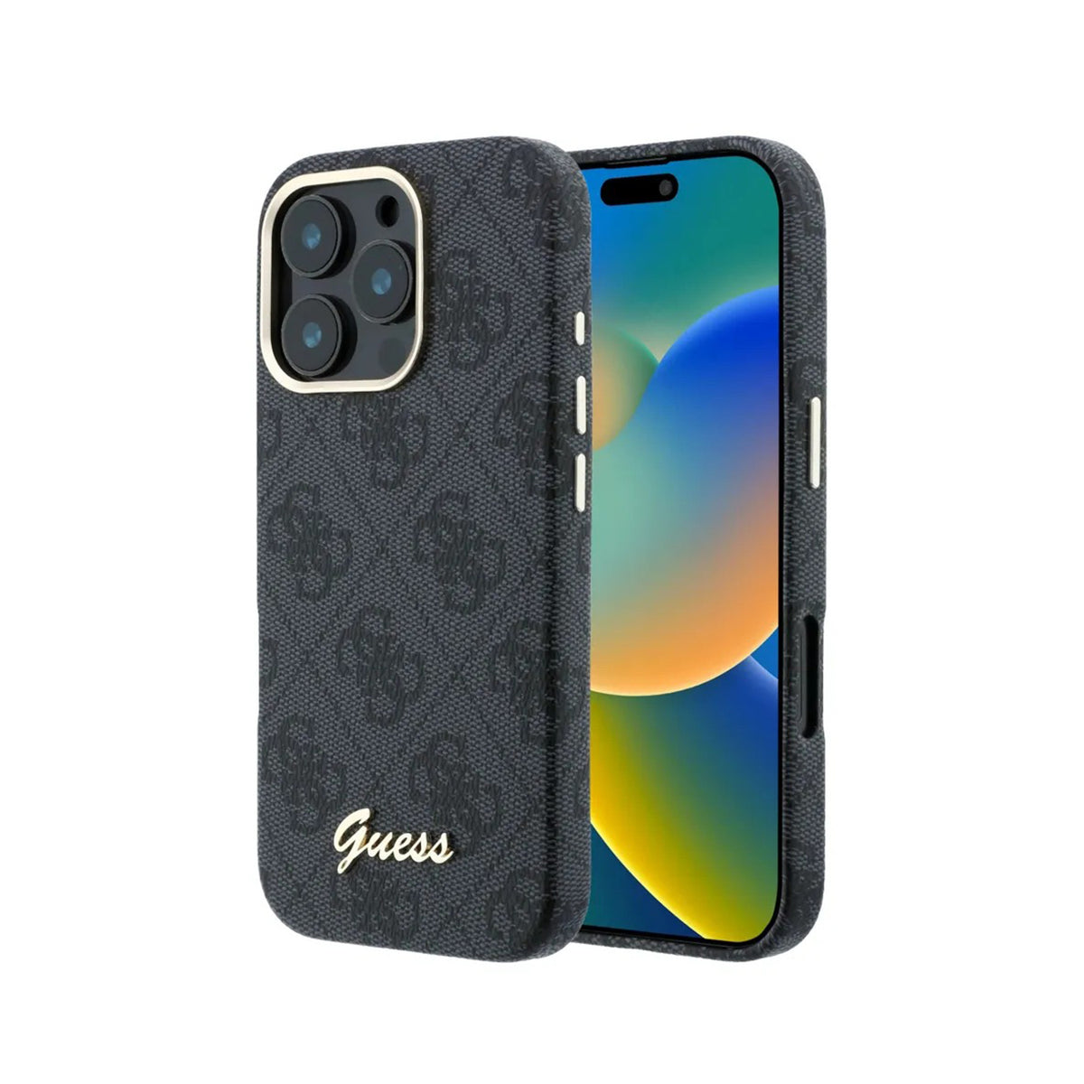 GUESS Funda de Polipiel Logo en Relieve para iPhone 16 Pro Compatible con MagSafe y Protección Anticaídas, Negra