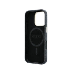 GUESS Funda de Polipiel Logo en Relieve para iPhone 16 Pro Compatible con MagSafe y Protección Anticaídas, Negra