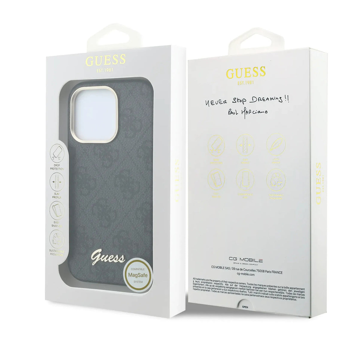 GUESS Funda de Polipiel Logo en Relieve para iPhone 16 Pro Compatible con MagSafe y Protección Anticaídas, Negra