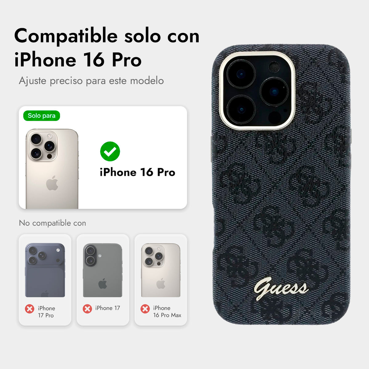 GUESS Funda de Polipiel Logo en Relieve para iPhone 16 Pro Compatible con MagSafe y Protección Anticaídas, Negra