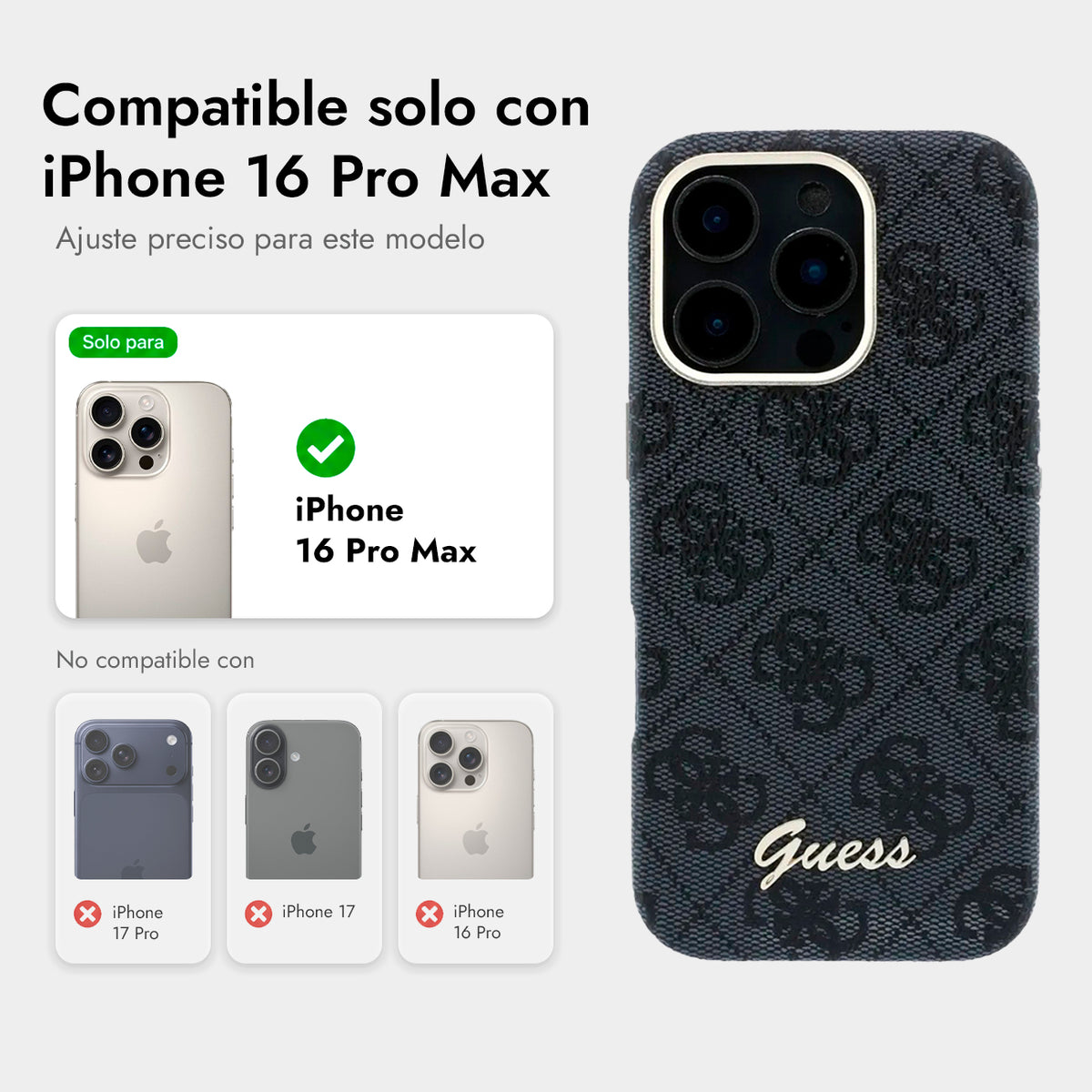 GUESS Funda de Polipiel Logo en Relieve para iPhone 16 Pro Max Compatible con MagSafe y Protección Anticaídas, Negra