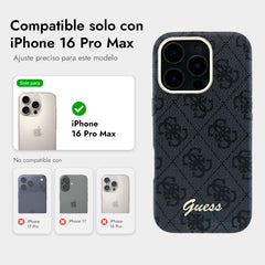 GUESS Funda de Polipiel Logo en Relieve para iPhone 16 Pro Max Compatible con MagSafe y Protección Anticaídas, Negra