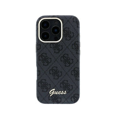 GUESS Funda de Polipiel Logo en Relieve para iPhone 16 Pro Max Compatible con MagSafe y Protección Anticaídas, Negra