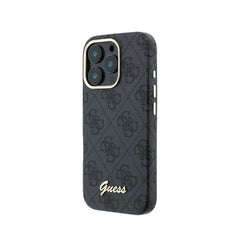 GUESS Funda de Polipiel Logo en Relieve para iPhone 16 Pro Max Compatible con MagSafe y Protección Anticaídas, Negra