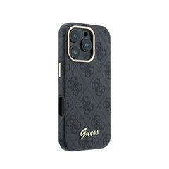 GUESS Funda de Polipiel Logo en Relieve para iPhone 16 Pro Max Compatible con MagSafe y Protección Anticaídas, Negra