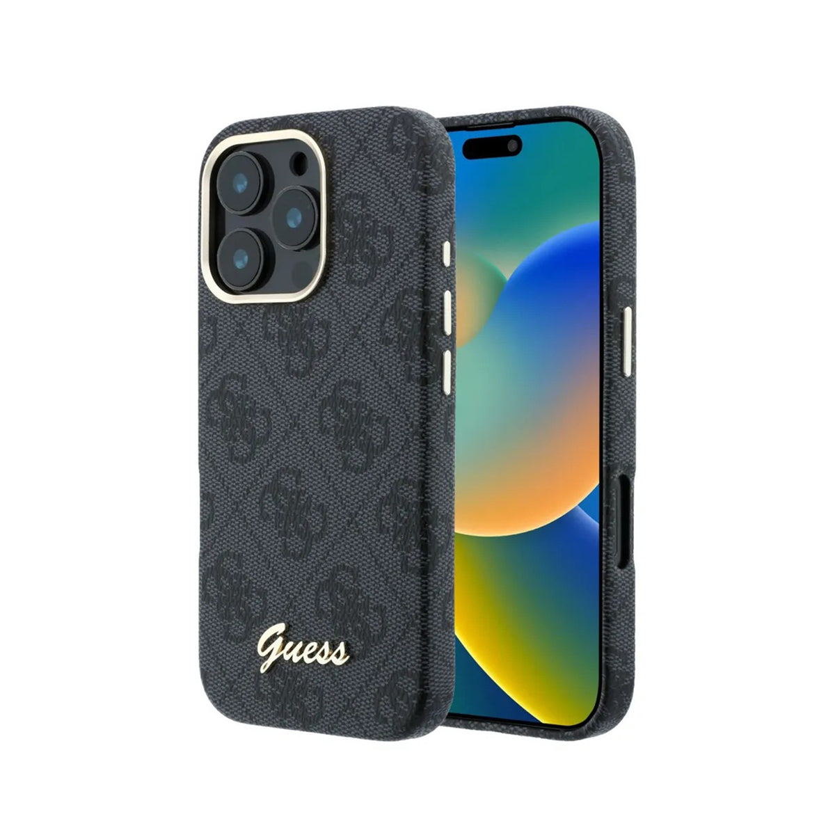 GUESS Funda de Polipiel Logo en Relieve para iPhone 16 Pro Max Compatible con MagSafe y Protección Anticaídas, Negra