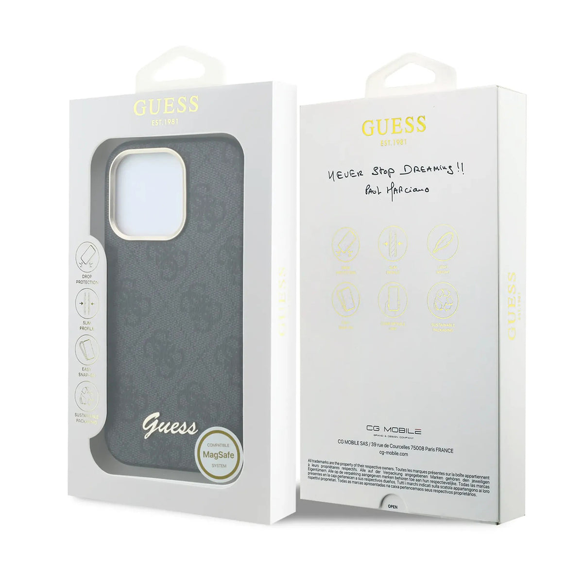 GUESS Funda de Polipiel Logo en Relieve para iPhone 16 Pro Max Compatible con MagSafe y Protección Anticaídas, Negra